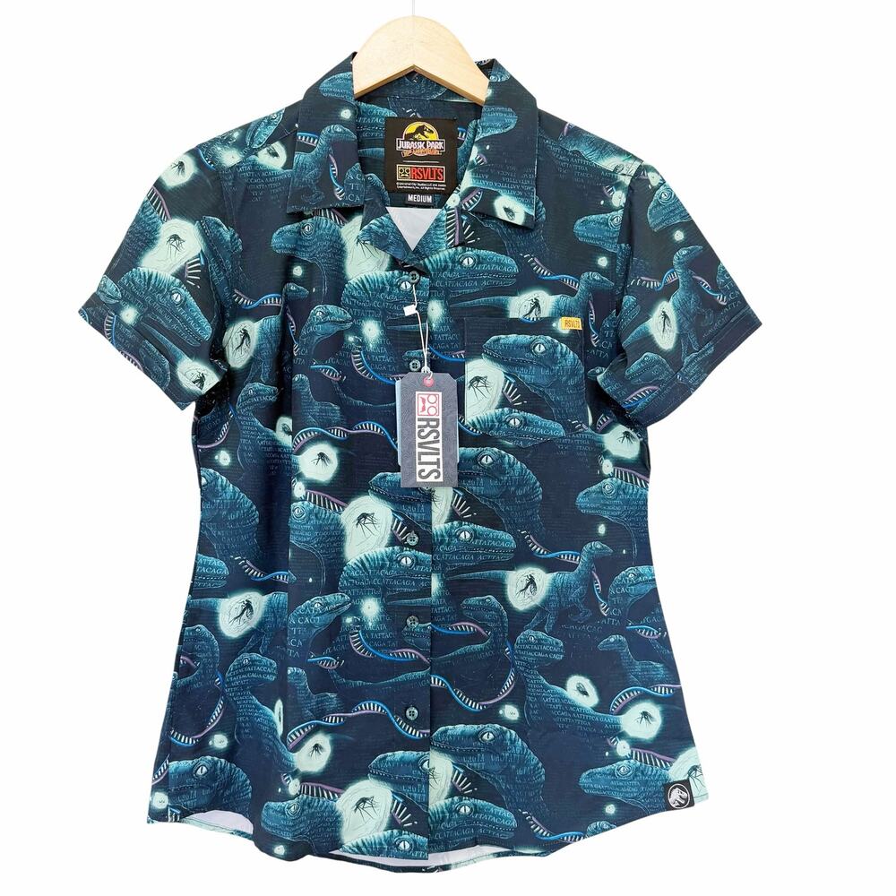 RSVLTS Jurassic Park You Bred Raptors Short Sleeve Button Down Sz M